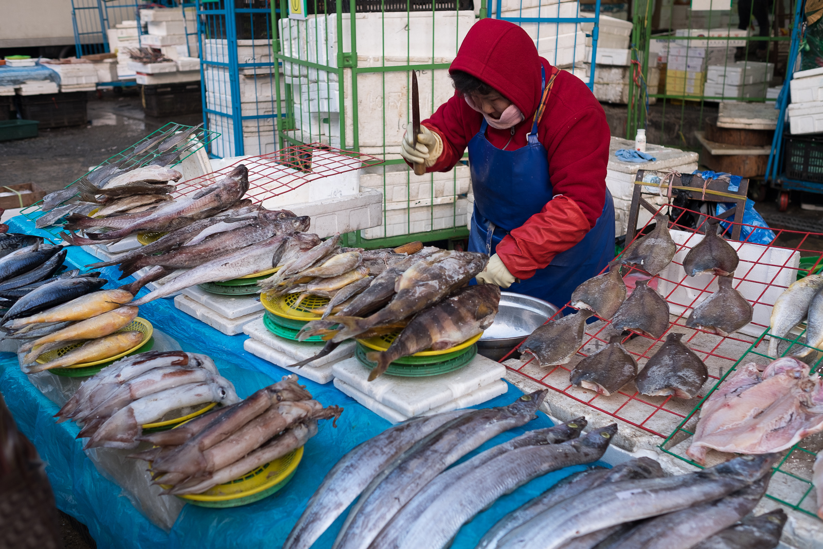 A fish seller in the Garak market